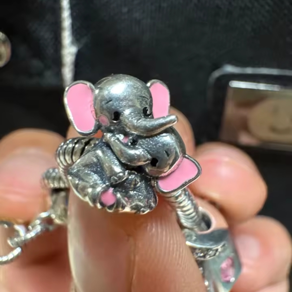 Silver and Pink Elephant Charm